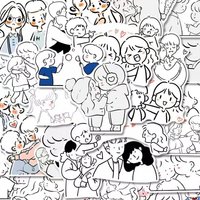 60Pcs Cute Couple Doodle Cartoon Stickers, DIY Decorative Stickers for Journal Desk Water Bottle Luggage Ornament