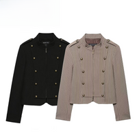Spring New Fashion Striped Slim Fit Suit Jacket Women's Short Outerwear Metal Button Standard Style Polyester Fiber Long Sleeve