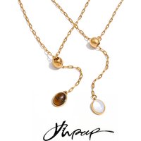 Yhpup 58cm Stainless Steel Natural Tiger Stone Shell Drop Adjustable Chain Necklace Gold Color Charm Arrivals Jewelry