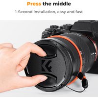 K&F CONCEPT Snap-On Center Pinch Lens Cap 4 in 1 with Anti-Loss Keeper Leash for Nikon Canon Sony Fujifilm Camera Lenses