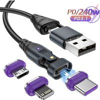 240W 6 in 1 PD3.1 Magnetic Cable Micro USB C to Type C Cable 6A Fast Charging for Macbook iPad iPhone 17 16 Samsung Xiaomi