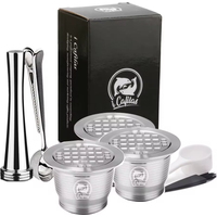 ICafilas Stianless Metal Refillable Reusable Coffee Capsule Spoon With Clips Tamper For Nespresso Capsule