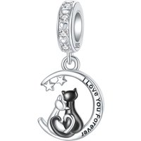 925 Sterling Silver Charm Moon Couples Cats I Love You Forever Pendant for Women Fit Original Bracelet Necklace DIY Accessories