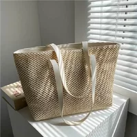 2024 Summer Beach Straw Women's Bag Large Capacity Shopper Tote Women Pure Color Shoulder Makeup Bag Casual Female Purse Handbag