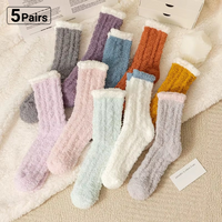 3/5 Pairs Fuzzy Casual Socks for womens Fashion Soft Fleece Home Floor Sleeping Socks Striped Thick Velvet Fluffy Socks