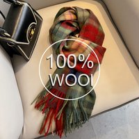 2025 Women 100% Wool Scarf Luxury Plaid Cashmere Handkerchief Warm Winter Female Shawl Pareo Soft Bufanda British Korean