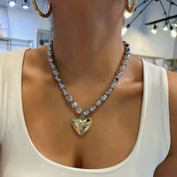 SUNSLL Punk Big Love Heart Pendant Necklaces Gold Plated Vintage Chunky CCB Beads Choker Party Statement Jewelry For Women Men
