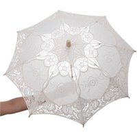 Embroidery Floral Wedding Lace Umbrella Hollowed Wooden Handle Prop Umbrella White Cotton Parasol Umbrella Women