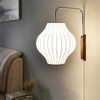 Lampe murale Nelson Bubble en soie blanche avec bras articulé pour chambre à coucher, lampe de chevet, hôtel, restaurant, lampe de lecture vintage japonaise