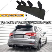 For Audi S3 Sportback 8V Facelift 21017-2020 Maxton Style Rear Diffuser 4 Shark Fin Shapes Car Rear Bumper Lip Diffuser Splitter