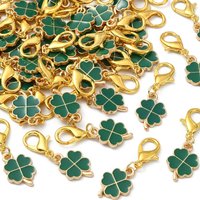 Alloy Clover Charm Pendant, Green Enamel Four Leaf Clover Keychain Accessory
