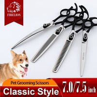 FIRELION 7.0/7.5 pouces 440c acier professionnel chien coupe amincissement ciseaux incurvés animaux ciseaux de toilettage pour chiens