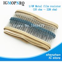 500pcs 1/4W 1R~22M 1% Metal film resistor 100R 220R 1K 1.5K 2.2K 4.7K 10K 22K 47K 100K 100 220 1K5 2K2 4K7 1M ohm resistance