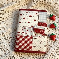 Cute A6 Gingham Cherry Notebook Patchwork DIY 6-Ring Binder Korean Aesthetic Loose Leaf Journal Portable Planner Stationery Gift
