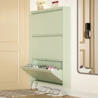 Ultra Slim Steel Shoe Cabinet Space Saving Floor Standing Shoe Rack for Entryway Heavy Duty Narrow Shoe Shelf with Door Storage