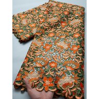 Orange Green Cord Lace Fabric Floral Embroidery Guipure Sequin Lace Fabric African Wedding Party Dress Fabric