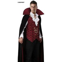 Adult Men Devil Vampire Costume Shirt Cloak Outfit Medieval Renaissance Victorian Gothic Halloween Cosplay Long Cape