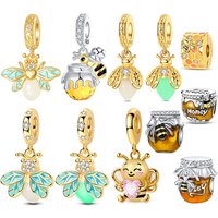 Spring Theme Luminous Dangle Charm 925 Sterling Silver Bee honeypot Pendant for Bracelet Necklace DIY Charms Jewelry