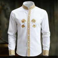New men's floral long sleeved shirt with gold 3D clover print, fashionable and luxurious long sleeved shirt top