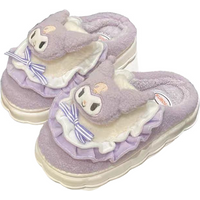 Hello Kitty Thick Sole Cotton Slippers Sanrio Girl Winter Slippers Kuromi Soft Sole Home Shoes Cinnamoroll Plush Cotton Slippers