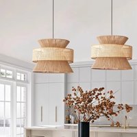 Wabi sabi orange green fabric pendant light Vintage Handmade Hemp Rope Chandelier for restaurant Woven Rattan Chandelier