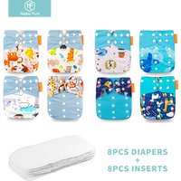 HappyFlute 8 Windeln + 8 Einsätze Baby-Stoffwindeln, Einheitsgröße, verstellbar, waschbar, wiederverwendbar, Stoffwindel für Babys, Mädchen und Jungen