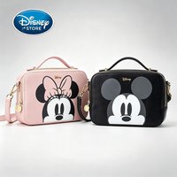 Disney Minnie Mickey Cartoon Print Crossbody Bag Cute PU Leather Handheld Shoulder Square Bag For Women Girls