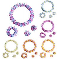 4PCS/SET Hawaiian Flower Leis Necklace Bracelet Headband Set Tropical Luau Party Flower Decorations Hawaiian Leis