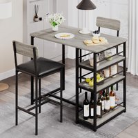 3-Piece Table Set Dining Table Wooden Tabletop Table & Upholstered Chairs for 2 Modern Kitchen Table with Chairs Space-Saving