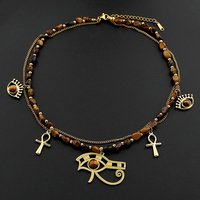 Boho Irregular Tiger Eye Stone Ankh Cross Eye of Horus Evil Eye Stainless Steel Double-layer Choker Necklace Gold Color Jewelry