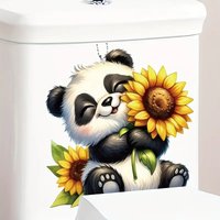 Cute Panda with Sunflower Toilet Lid Decal - PVC Self-Adhesive Waterproof Bathroom Sticker,Removable Decoration