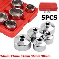 5 Pc Oil Filter Socket Set 3/8" Drive 24MM,27MM,32MM,36MM,38MM Removal Tool Oil Filter Cap Socket Wrench Removal Tools