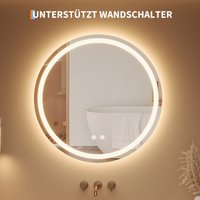 Miroirs de salle de bain à LED, ronds, 50 cm/60 cm – Intensité réglable, 3 couleurs d'éclairage, anti-buée, interrupteur tactile, sans cadre, verre anti-explosion – Miroir mural moderne pour salle de