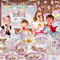 Rainbow Unicorn Girl Birthday Decoration Supply Unicorn Happy Birthday Tableware Balloons Tablecloth Party Balloons Party Favors