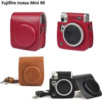 Classic PU Leather Camera Case Protective Compatible For Fujifilm Instax Mini 90 With Shoulder Strap Instax Case Red Black/Brown