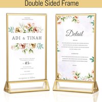 4PCS A5 148x210mm Double Sided Gold Frame Acrylic Sign Holder Picture Photo Wedding Table Number Menu Paper Holder Display Stand