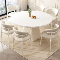 Luxury Modern Extendable Foldable Round Sintered Stone Wooden Dining Table Chair Set, 4, 6 Seaters Creme Color Furniture Designs