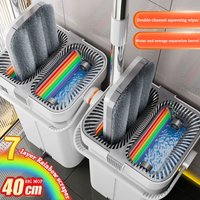 Hand Free Flat Floor 40cm Big Mop And Bucket Set Microfiber 360 Rotating Self Wringing Mop With Bucket Hand Free Lazy Cleaning