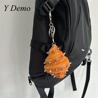 Y Demo Punk Mini Bread Spikes Keychain Hiphop Rivets Croissant Bag Accessory