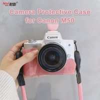 Camera Case for Canon EOS M50 PU Leather Camera Cover Half Case Shoulder Belt Wrist Protective Bag Button Opening 1/4 Screw