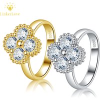 LinkerLove Moissanite Four-leaf Clover Ring for Women S925 Sterling Silver Diamond Wedding Band Couple Promise Engagement Ring
