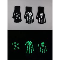 AliExpress NONE 1/2/3pairs New Kids Halloween Skeleton Skull Half Finger Luminous Punk Gloves Winter Skull Fingerless Black Mitten