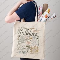 1 pc Folklore Tracklist pattern Tote Bag Canvas Shoulder Bag For Travel Daily Commute Women's Reusable Shopping Bag Best Gift