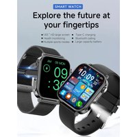 2025 New Smart Watch Men Women Type-C Charging Heart Rate LED Flashlight Bluetooth Call IP68 Waterproof SmartWatch for Android