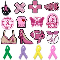 1/16pcs Cancer Ribbon Shoe Decorations Breast Cancer Ribbon Shoe Decorations Care for Women's Health Pins Clog Jeans for Women