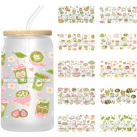 Coquette Green Tea Iced Matcha Latte UV DTF Wrap Transfer Sticker Selfadhesive Waterproof High Quality For 16OZ Libbey Glass Can