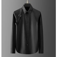 Luxury Men's Shirt Metal Buckle Ribbon Splicing Casual Social Shirts Long Sleeve Slim Fit Business Banquet Party Blouse Tops image 3