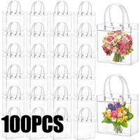 10-100 Pcs Clear Plastic Gift Bags with Handle Transparent Gift Bag Reusable Tote Bag PVC Goodie Bags for Wedding Party Supplies