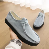 Trendy Blue Suede Leather Loafers For Men Moccasins Platform Men's Casual Shoes Comfortable Slip-on Shoes Man chaussure hommes
