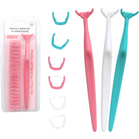 Refillable Dental Floss Picks Kit 1 Handle with 20 Refill Picks Reusable Teeth Cleaning Kit Disposable Floss Heads Long Handle